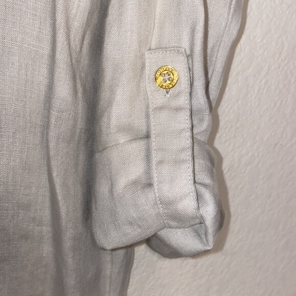 Ellen Tracy linen blouse shirt quarter sleeve oversize baggy tie lagen cottage - Picture 4 of 11